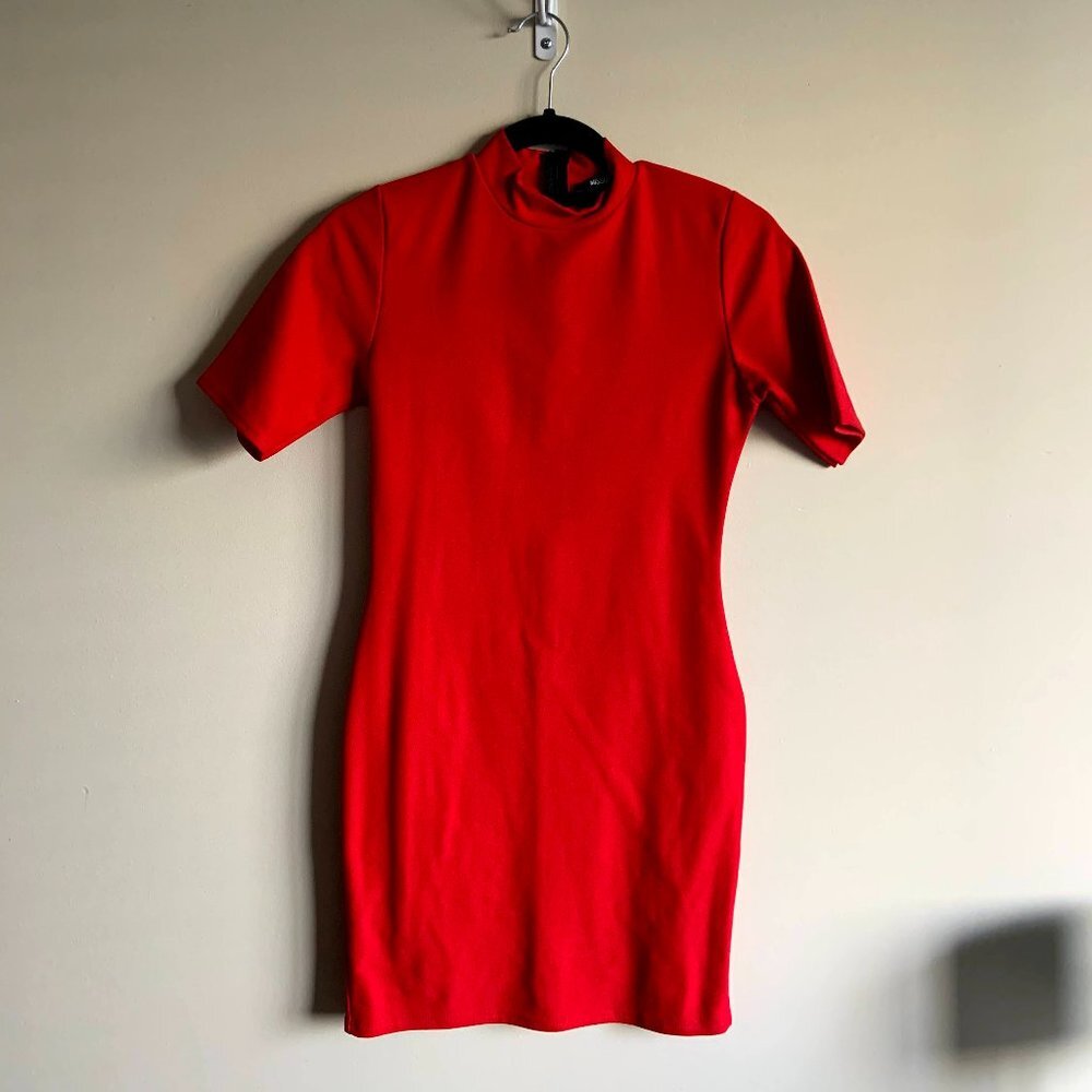 Red Mock Neck Dress